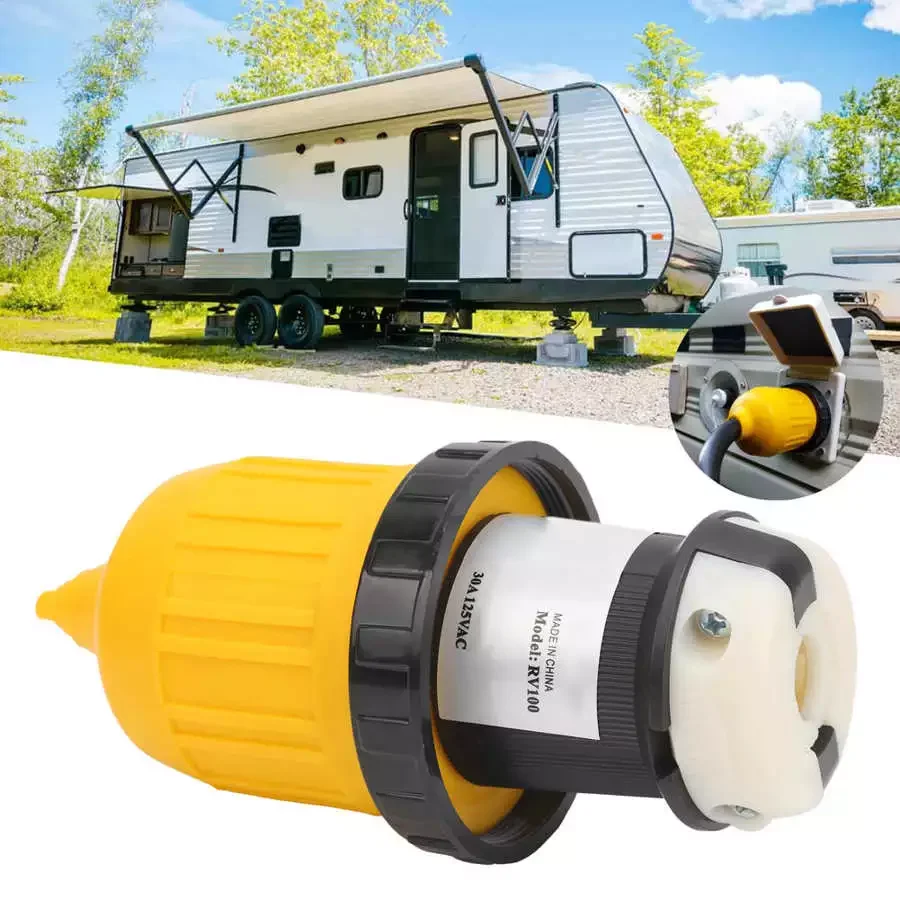 

RV Cord Connector Locking Plug W/Cover Ring Power Socket 30Amp 125V for Caravan Trailer RV Parts