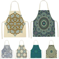 1 piece blue and white ethnic geometric pattern kitchen apron unisex home cooking baking shop household women cleaning apron bib