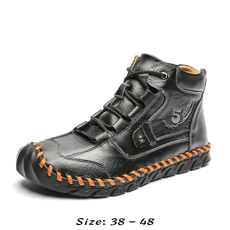 

Высокое качество лодыжки натуральной кожи сапоги для мужчин ручной работы размер 47 48 новый 2023 осень зима плюшевые теплый бизнес обувь черный коричневый