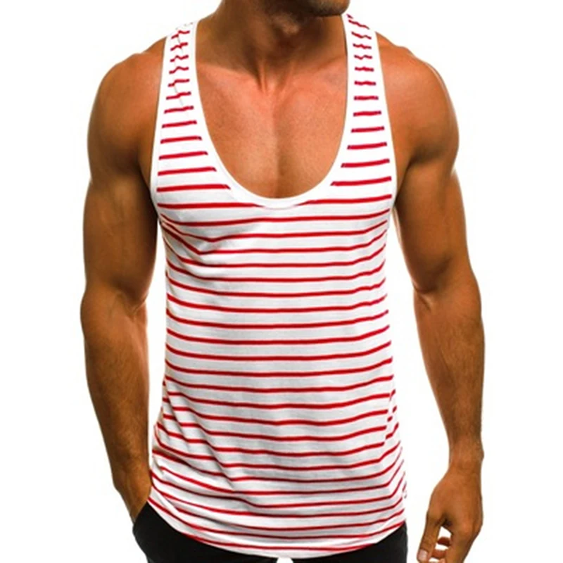 

Mens Striped Vest Fitness Slimming Jogging Joker Top Bodybuilding Casual Sleeveless Top