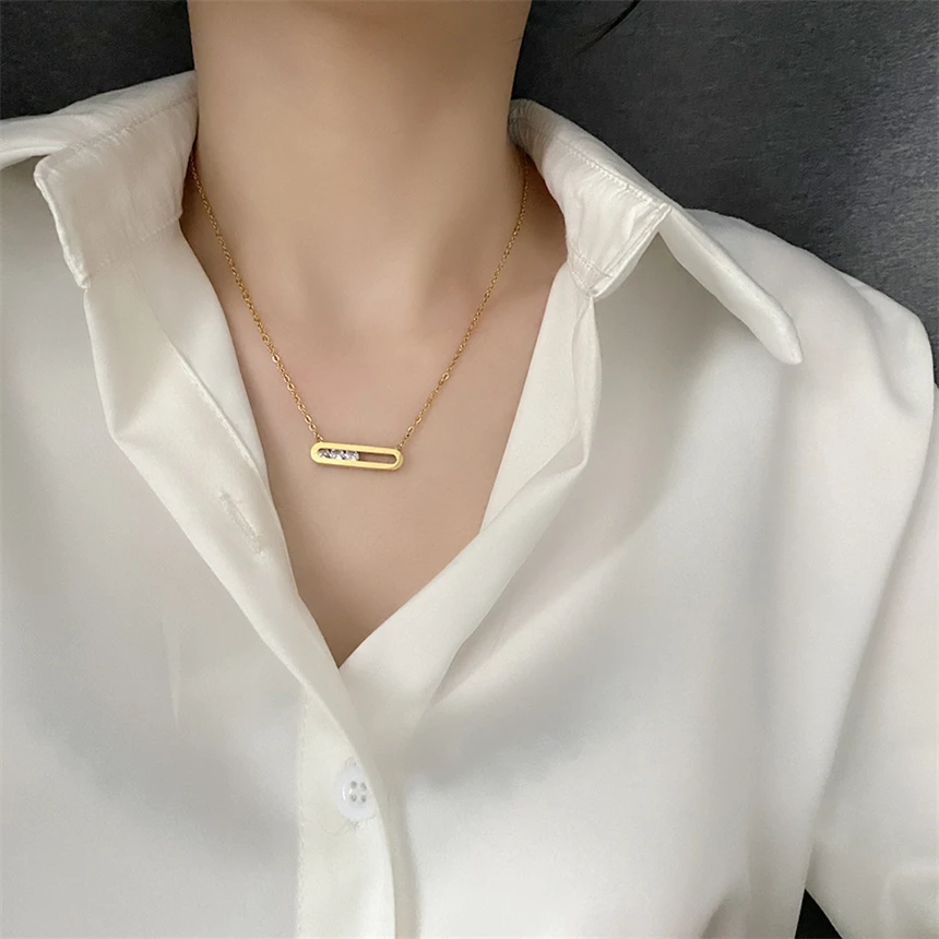 

Прямоугольная циркониевая Подвеска из нержавеющей стали 316L, цепочка до ключиц, женское ожерелье, модные изысканные украшения SAN1379