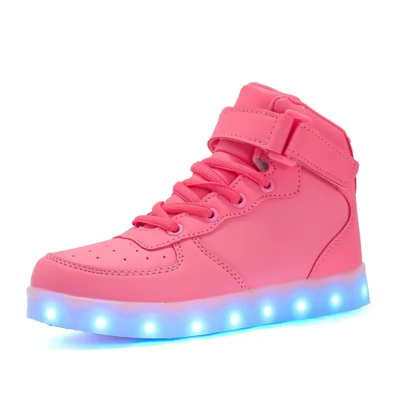 Fashion 10 Colors Kids Boys Girls Led USB Charging Glowing Sneakers Children Hook Loop Luminous Mirror Surface Shoes Size 25-46
