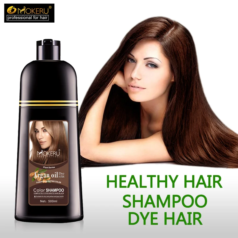 500ml Mokeru Natural Brown Color Permanent Hair Colour Shampoo Long Lasting Hair Dye Shampoo For women professional hair dye