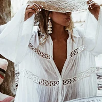 beachwear cover up embroidered crochet white knitted robe plage cutout printed beach bathing suit