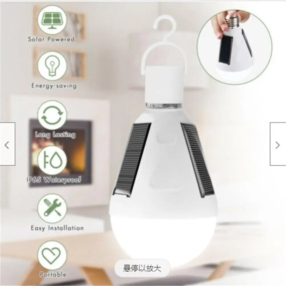 Portable 12w E27 Led Solar Panel Light Bulb Tent Yard Garden Lighting Portable Camping Indoor/outdoor Lamp images - 6