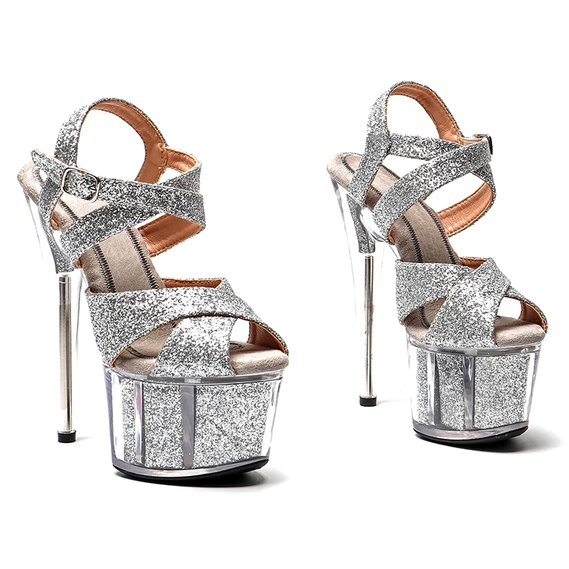 Leecabe 17CM/7Inch Glitter  upper  sexy exotic sandals  platform fashion High Heels  Pole Dancing Shoes