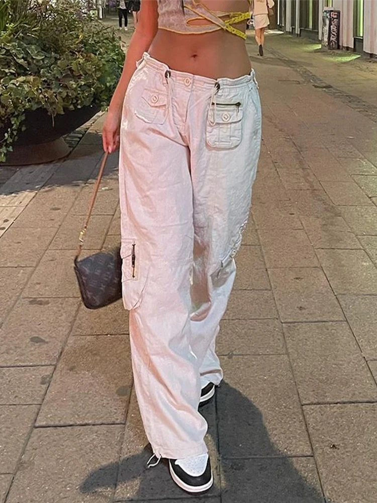 Штаны-карго женские с несколькими карманами белые мешковатые джинсы заниженной