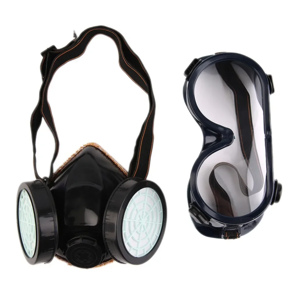 

New Protection Filter Dual Gas Mask Chemical Gas Anti Dust Paint Respirator Face Mask with Goggles Industrial Safety Wholesale