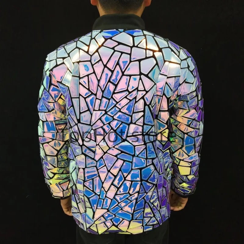 Мужская блестящая куртка фиолетовая зеркальная костюм для выступлений на сцене