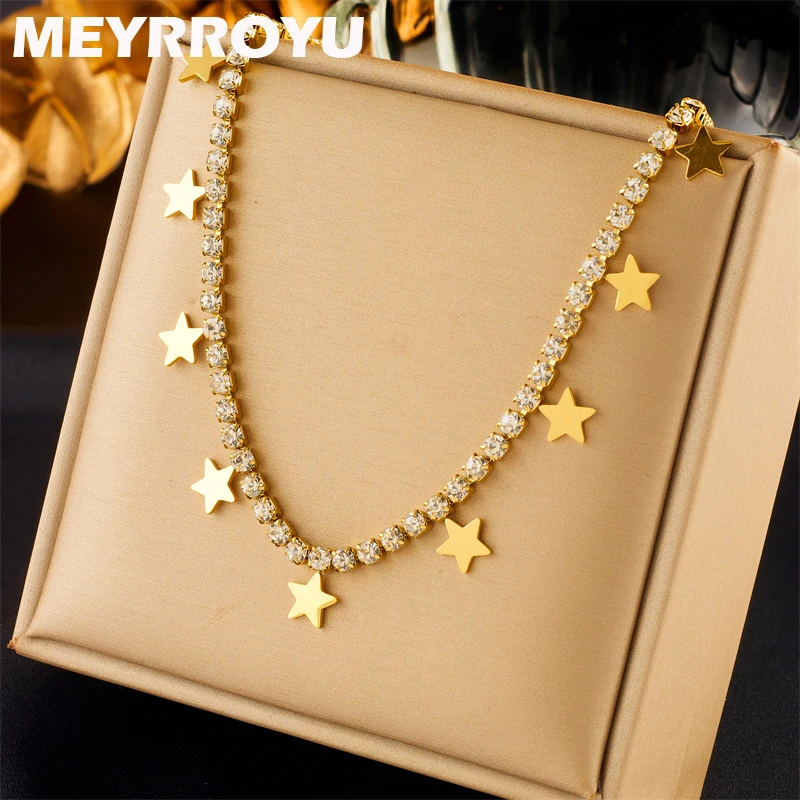 

MEYRROYU 316L Stainless Steel Necklace White Zircon Stars Pendant Clavicle For Women Exquisite Gifts Jewelry Accessories Bijoux