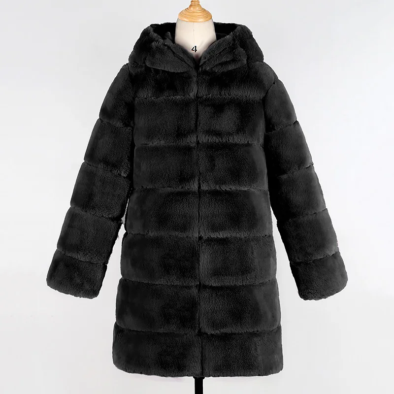 Thick and Warm Winter 2022 Fashion New Women's Plush Faux Fur Coat with Pockets Casual Oversized Fashionable Hooded Coat