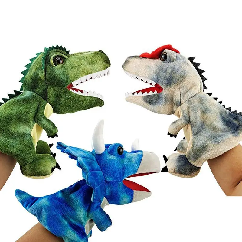 

New Dinosaur Hand Puppet Plush Toys Kindergarten Performance Hand Control Gloves Triceratops Tyrannosaurus Dilophosaurus Toys