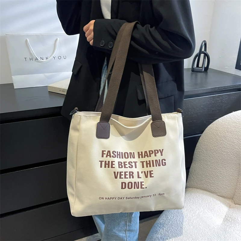 Дизайнерская вместительная Холщовая Сумка через плечо с надписью для женщин