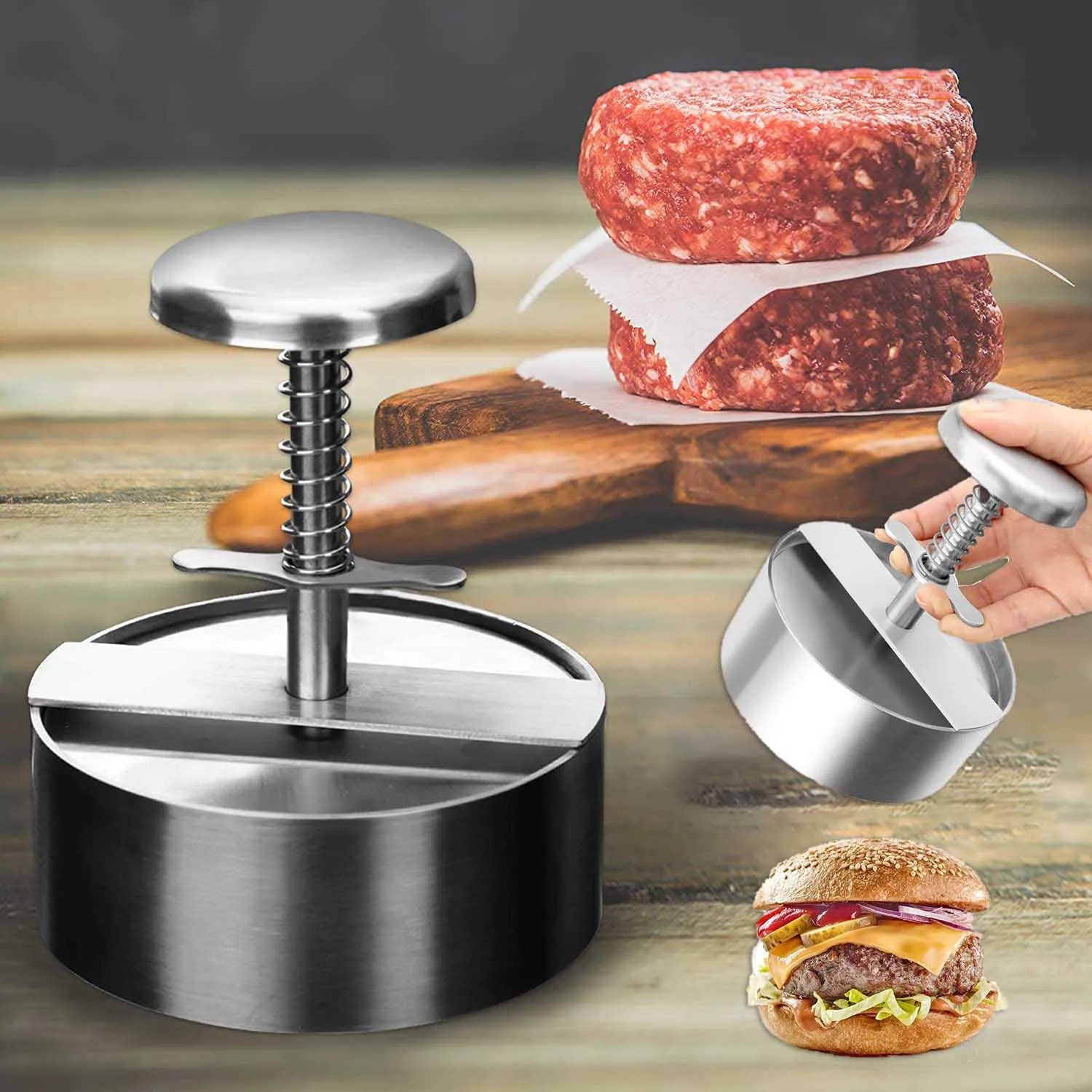 Hamburger Press Burger Patty Maker 304 Stainless Steel Pork Beef Cutlet Burgers Manual Press Mold for Grill Griddle Meat Tool