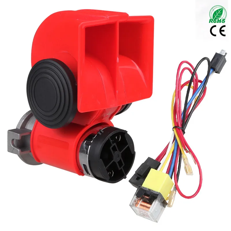 

Twin Dual Tone Compact Air Loud Horn 12V 110-125db Compressor Red Truck Car Bus Van