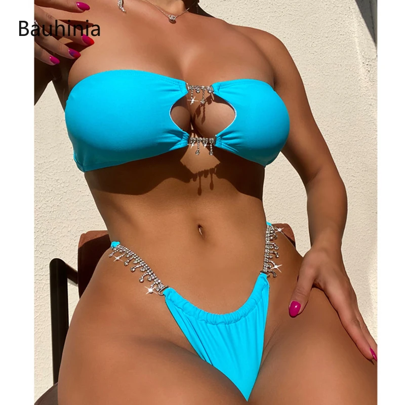 

Bauhinia 2022 New Crystal Diamond Bikini Sexy Push Up Swimsuit Women Bandeau Brazilian Swimwear Female Bathing Suit Beach Wear
