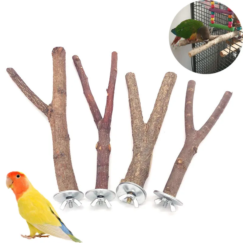 Natural Wood Pet Parrot Raw Wood Fork Tree Branch Stand Rack Squirrel Bird Hamster Branch Perches Chew Bite Toys Stick