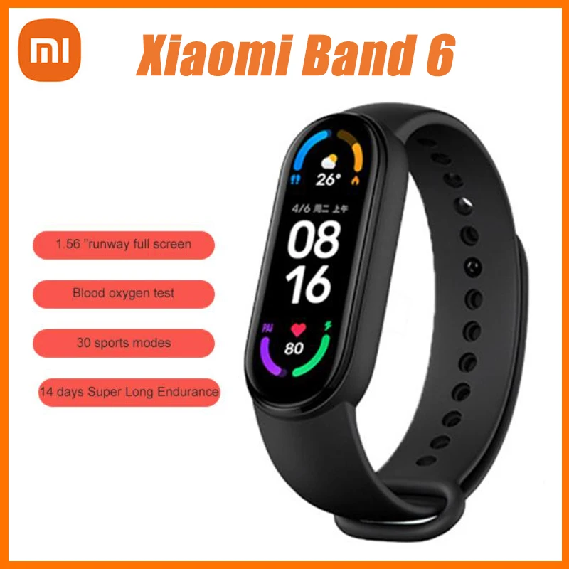 

Смарт-часы Xiaomi Mi Band 6, 5 цветов, с AMOLED экраном