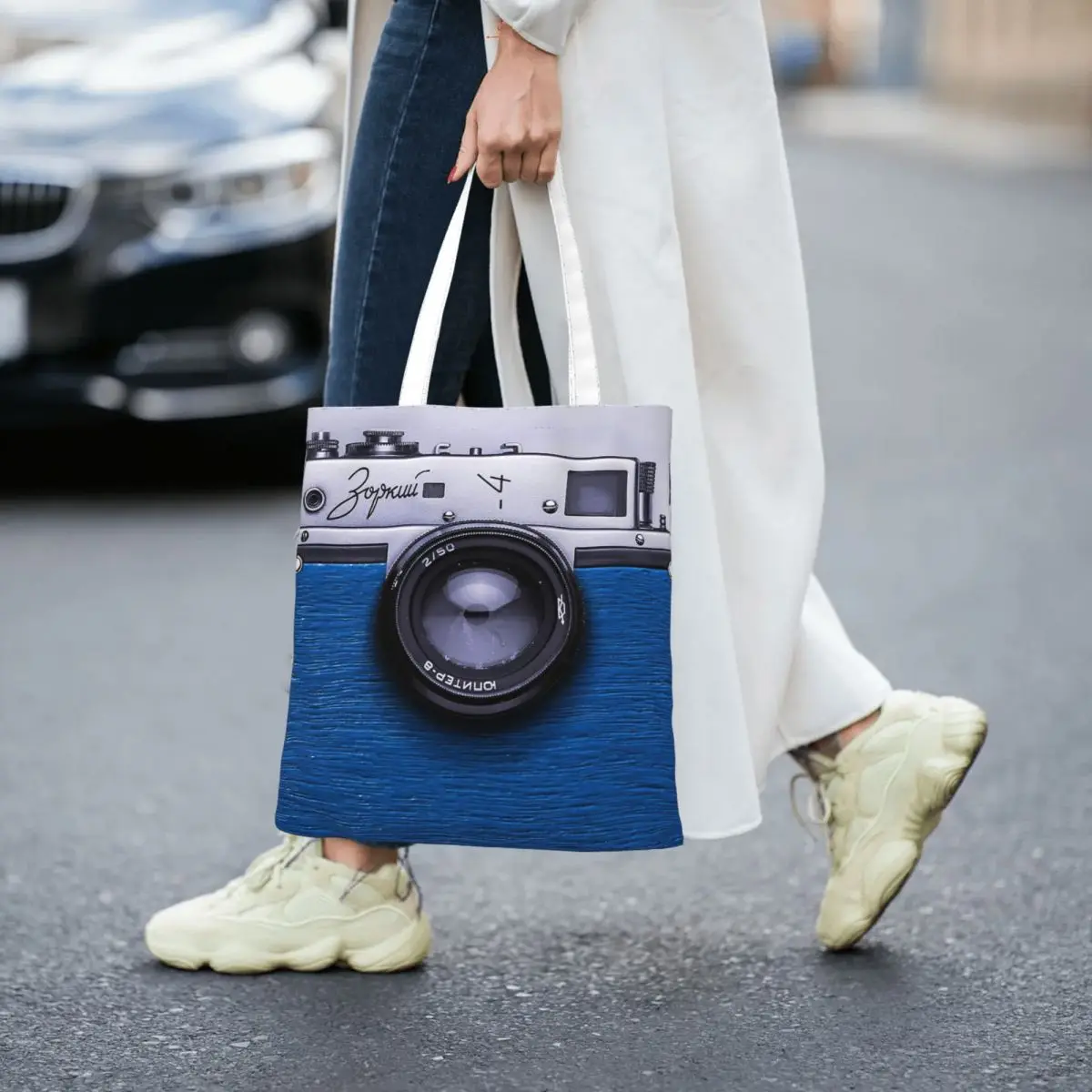 

Retro Camera With Blue Wooden For Photographer Gift Ideas Women Canvas Handbag Shopper Bag Tote Bag withSmall Shoulder Bag