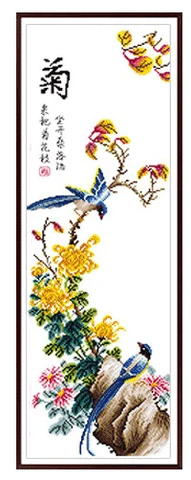 Набор для вышивки крестом, вышивка крестиком, Сливовая Орхидея, бамбук и хризантема, вертикальный домашний декор, вышивка своими руками