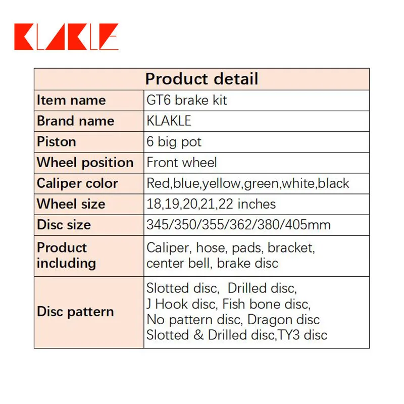 Тормозная система KLAKLE Red 6 Pot GT6 тормозной суппорт с отверстием диск 355*32 мм