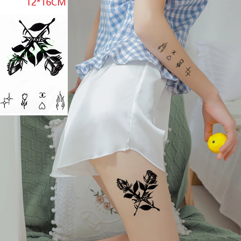 

Waterproof Temporary Tattoo Sticker Rose Flower Star Flame Element Fake Tatto Flash Tatoo Hand Size Art Tattoos for Women Men