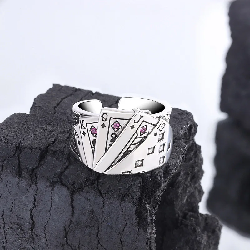 

Vintage Punk Straight Flush Poker Opening Cuff Playing Card Finger Ring for Men Women Fashion Party Jewelry кольцо женское