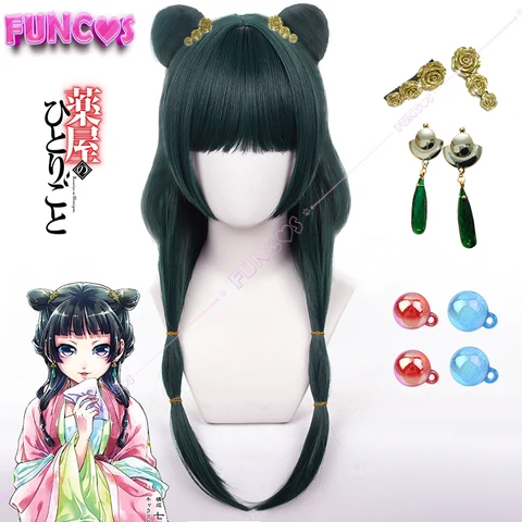 Серьги для косплея маомао из аниме «Аптека», зеленые волосы с двойными булочками, шпильки для волос горничной