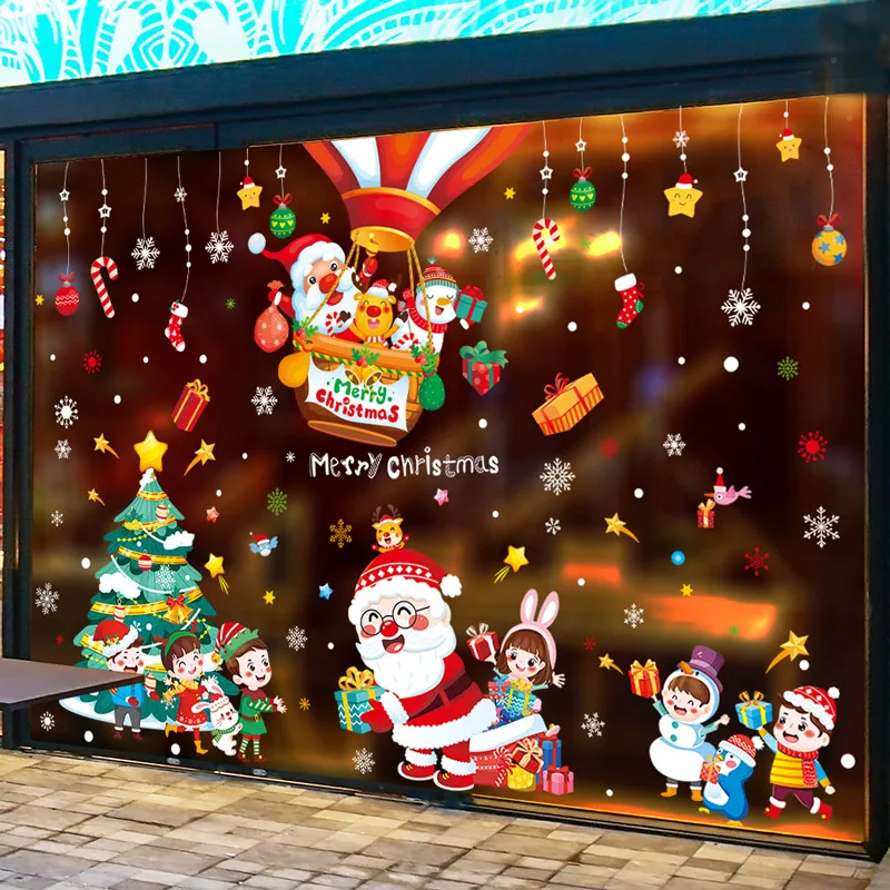 

[SHIJUEHEZI] Christmas Glass Stickers DIY Santa Claus Children Wall Decals for Living Room Shop Window Festival Home Decoration