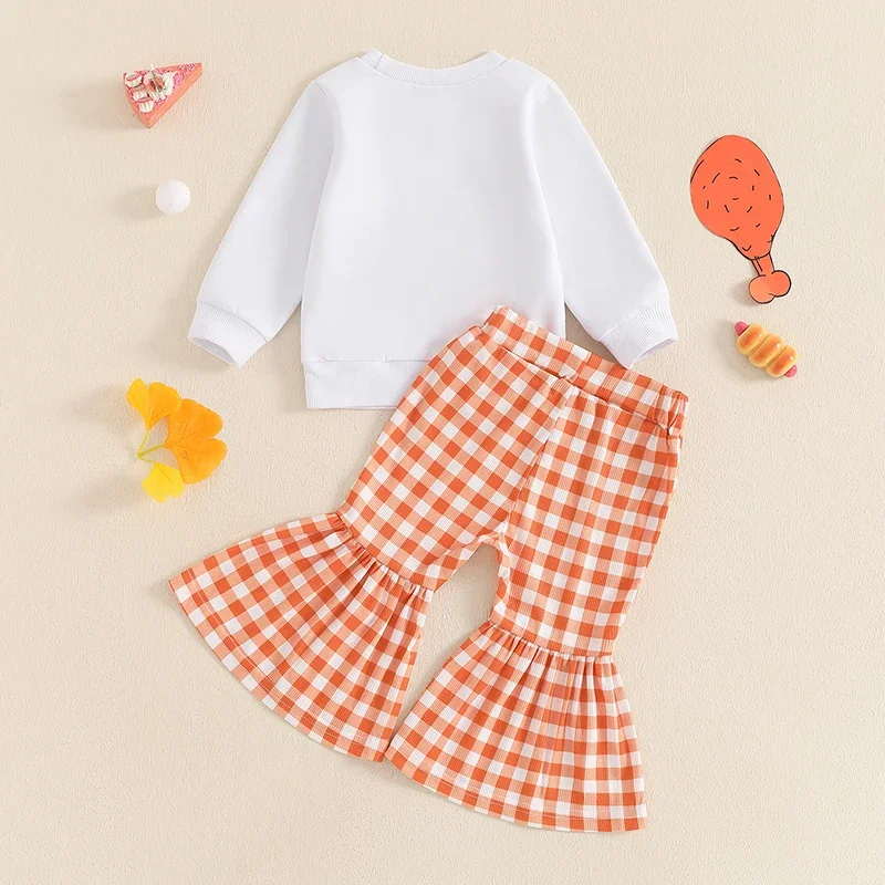 dekolt bluzy z długim rękawem i spodnie w kratę комплект из 2 предметов одежда для маленьких девочек