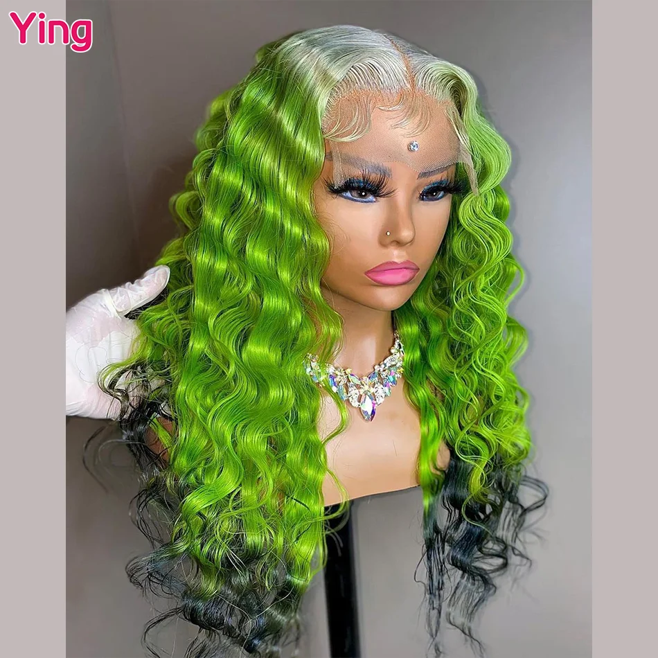 Fluorescent green Deep Curly 613 Blonde 13X6 Lace Frontal Wig Human Hair Wig Brazilian Remy 180% 28 30 Inch 13X4 Lace Front Wigs