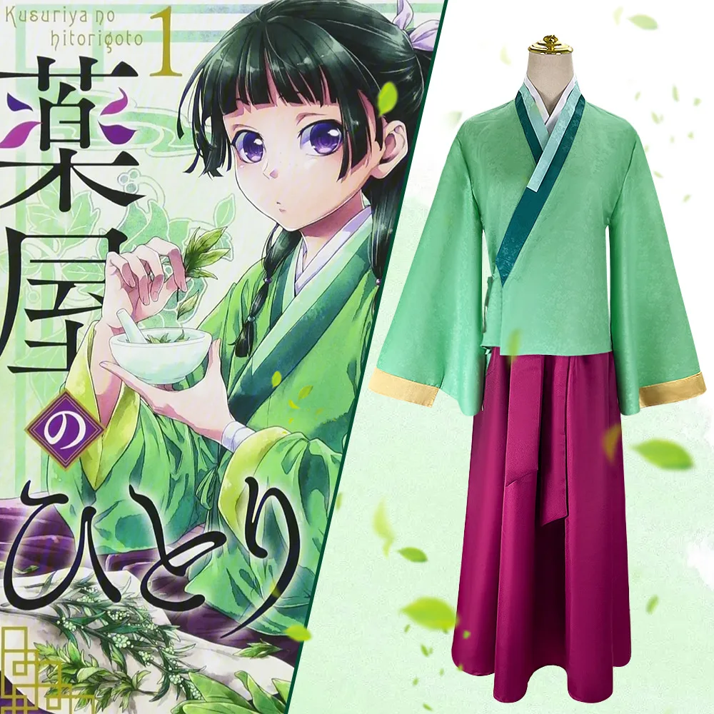 

Парик для косплея Maomao для косплея аниме «аптекарские дневники», платье, юбка, зеленый топ, Шпилька для волос Kusuriya No Hitorigoto на Хэллоуин для женщин