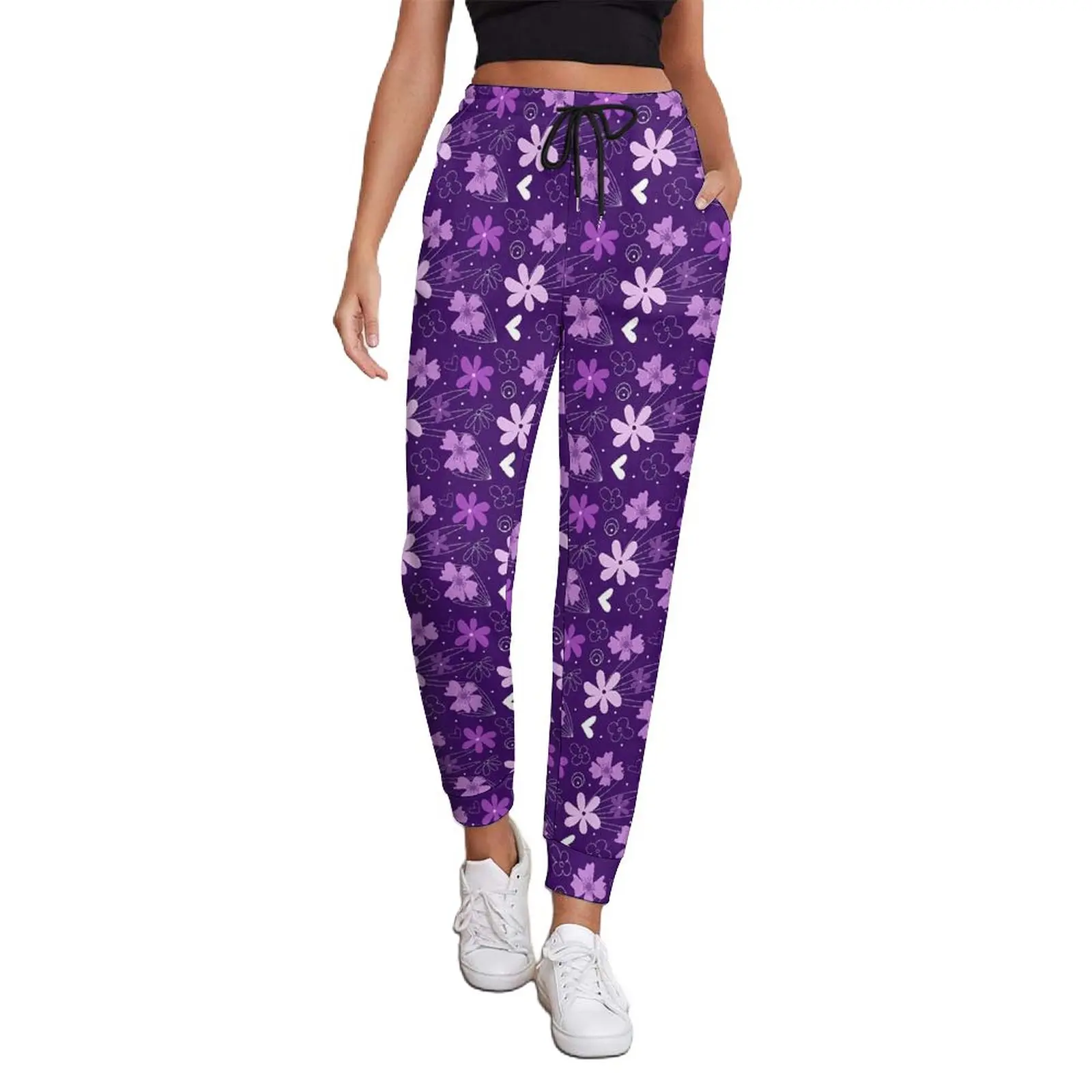 

Purple Floral Print Pants Female Daisy Flower Casual Sweatpants Autumn Pattern Street Fashion Big Size Trousers Gift Idea