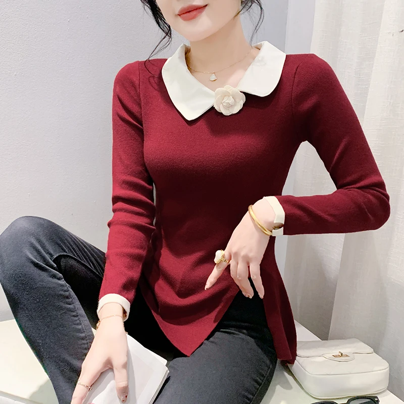 Модный вязаный женский воротник-поло с длинным рукавом и нерегулярными