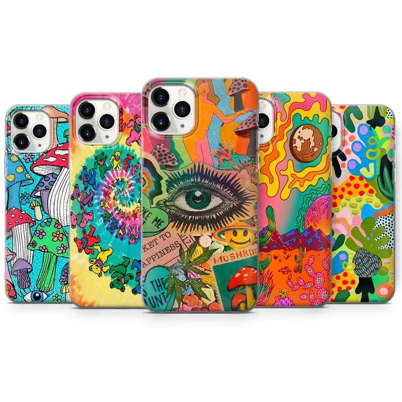 

Trippy Psychedelic Phone Case Hippie Cover fit for iPhone 13, 12, 11 Pro 7+, X, XR,Samsung S10+, S20, S21, A51, A70, A12 Huawei