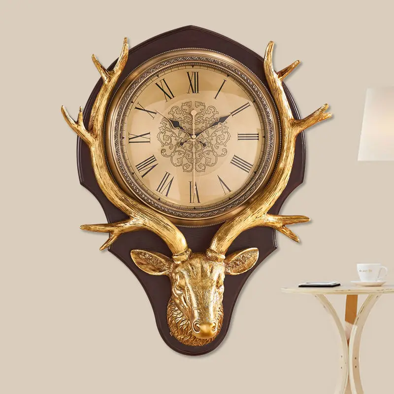 

Clock wall clock living room home Chinese retro creative fashion American wall watch quartz clock big deer head wall clock