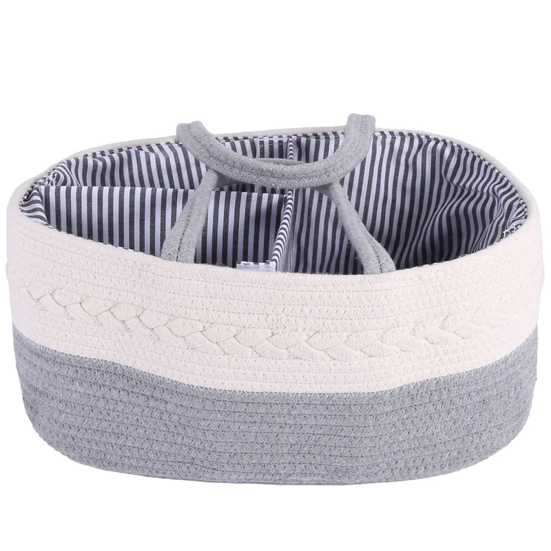 

Baby Diaper Caddy Organizer - Stylish Rope Nursery Storage Bin Cotton Canvas Portable Diaper Storage Basket