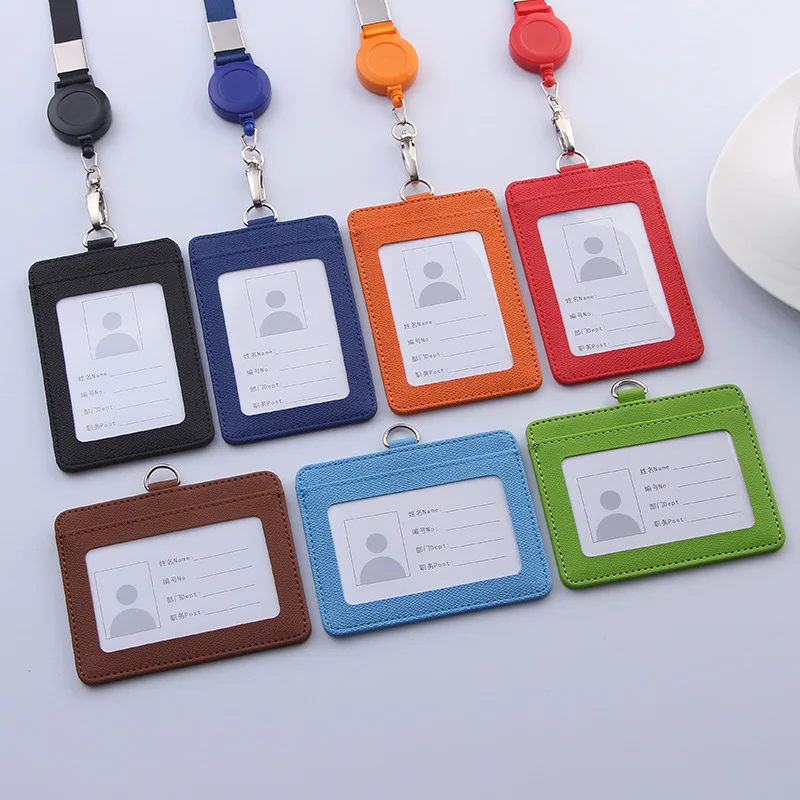 

1PC Business Credit Cards Bank ID Card Holder Leather Card Cover Women Men Student Bus Card Retractable Lanyards Badge Holder