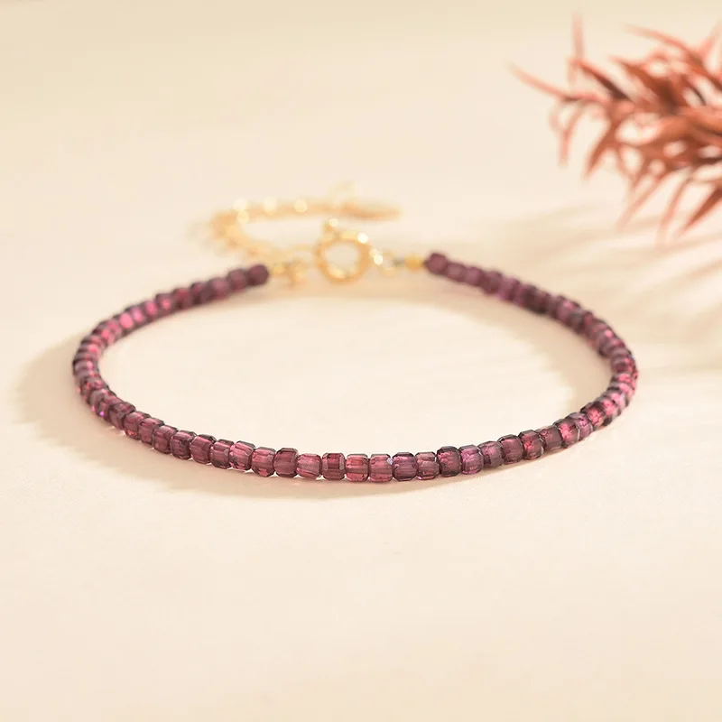 

Natural crystal bracelet 3mm burgundy garnet bracelet women 14K bag gold crystal bracelet wholesale