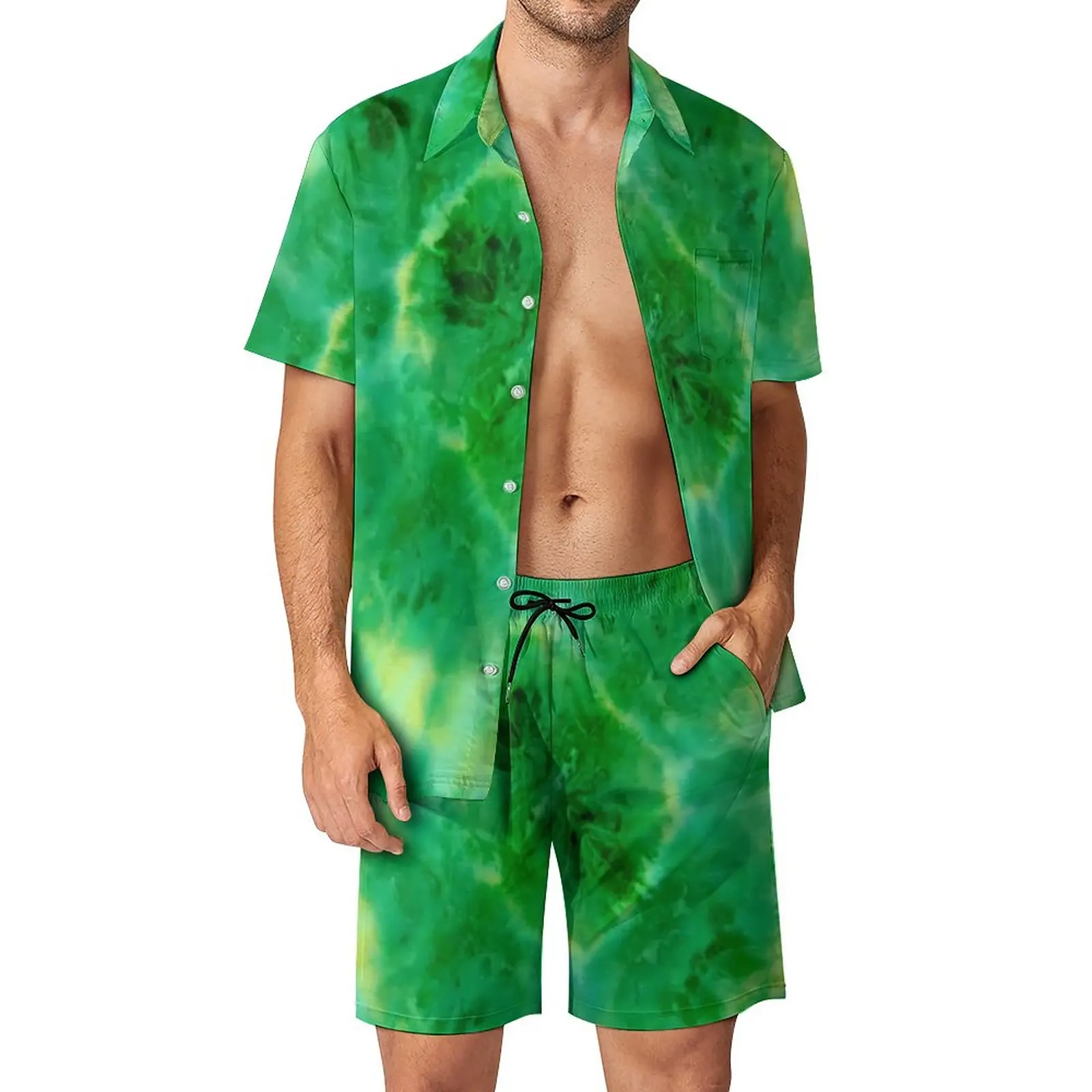 

Green Tie Dye Beach Men Sets Abstract Print Casual Shirt Set Summer Custom Shorts 2 Piece Fashion Suit Plus Size