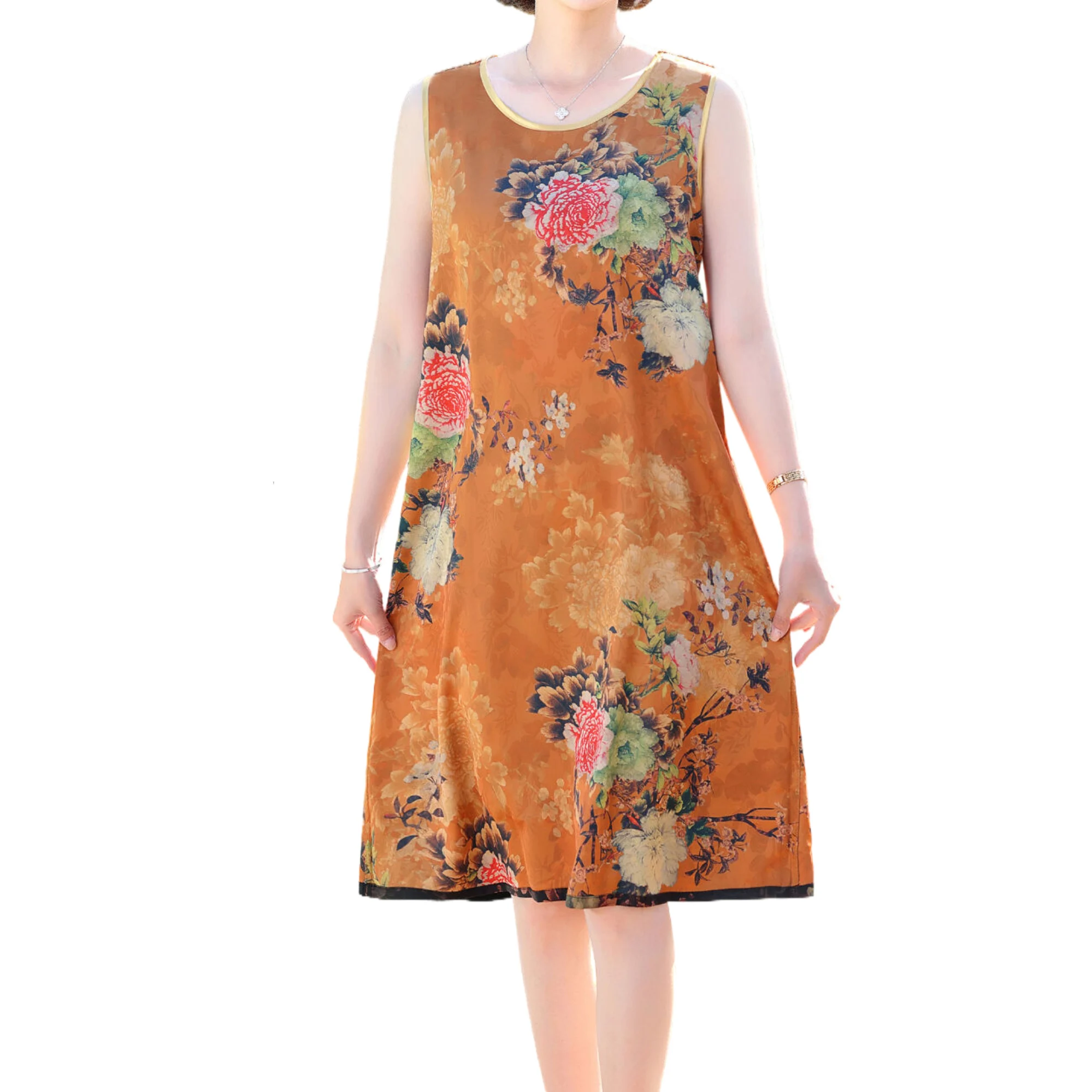 

Sleeveless summer chiffon women dress 2023 new casual ladies fashion dress female pullover cool clothes orange black print