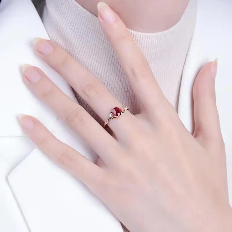 

Natural pigeon blood ruby ring female S925 sterling silver inlaid diamond female adjustable ring noble and elegant temperament