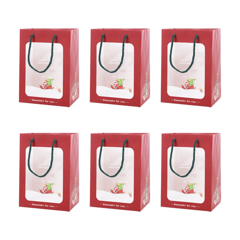 

6pcs Portable Handheld Gift Bag Xmas Shopping Paper Bag Merchandise Pouch(Red)