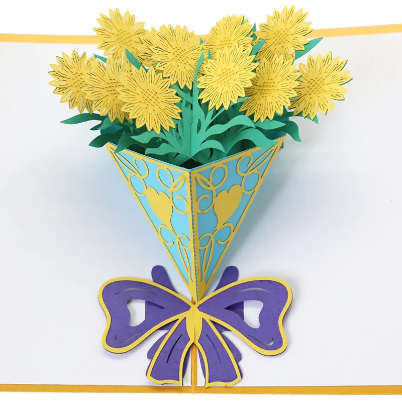 

Поздравительные открытки с 3D подсолнухом ручной работы с наилучшими пожеланиями на день рождения, Рождество, День учителя, День Святого Вал...