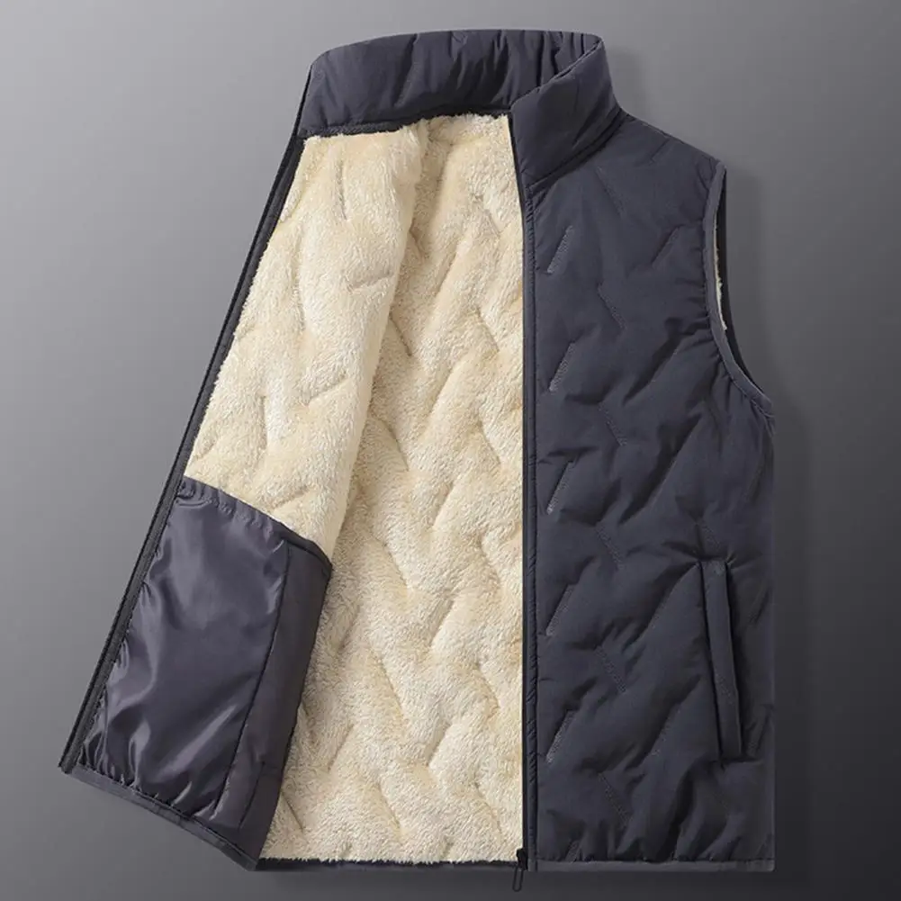 

Однотонный мужской жилет, зимний мужской однотонный теплый жилет с воротником-стойкой, без рукавов, с прямоугольными тиснеными карманами