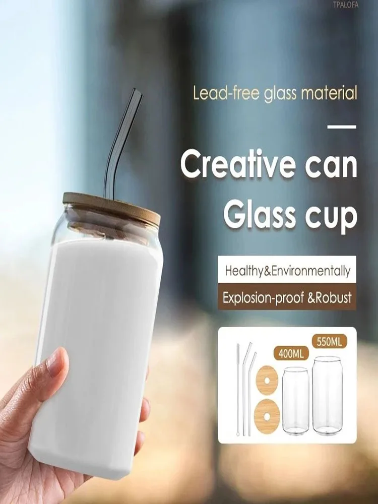 

550ml/400ml Transparent Bubble Tea Glass Cup With Lid and Straw Juice Glass Beer Can Milk Mocha Cups Breakfast Mugs Drinkware
