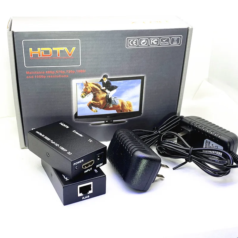 

1080P FHD HDMI Compatible RJ45 60M Extender Splitter Transmitter and Receiver Ethernet CAT 5E/6 TV PC Laptop HD TV