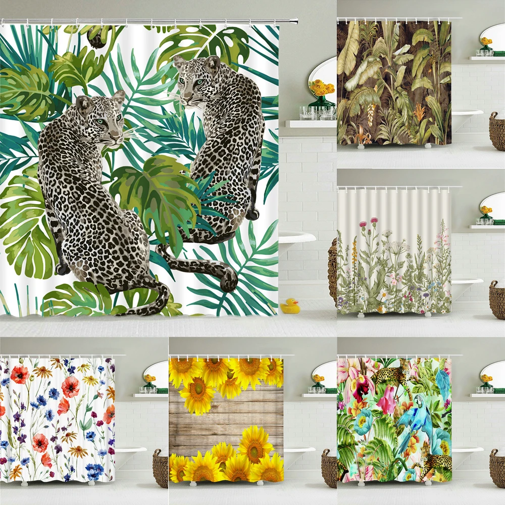 

Waterproof Fabric Shower Curtain 3D Flowers Tropical Plant Bathroom Curtain with Hooks Decoration large 240X180 Bath Screen