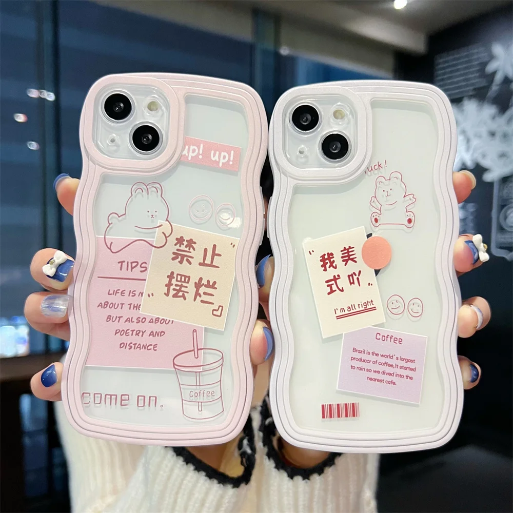 

Ins Wind Small Fresh Wave Transparent Case for Apple 14 iphone13/12/11 New Fashionable Cute Shell Student Woman Gift