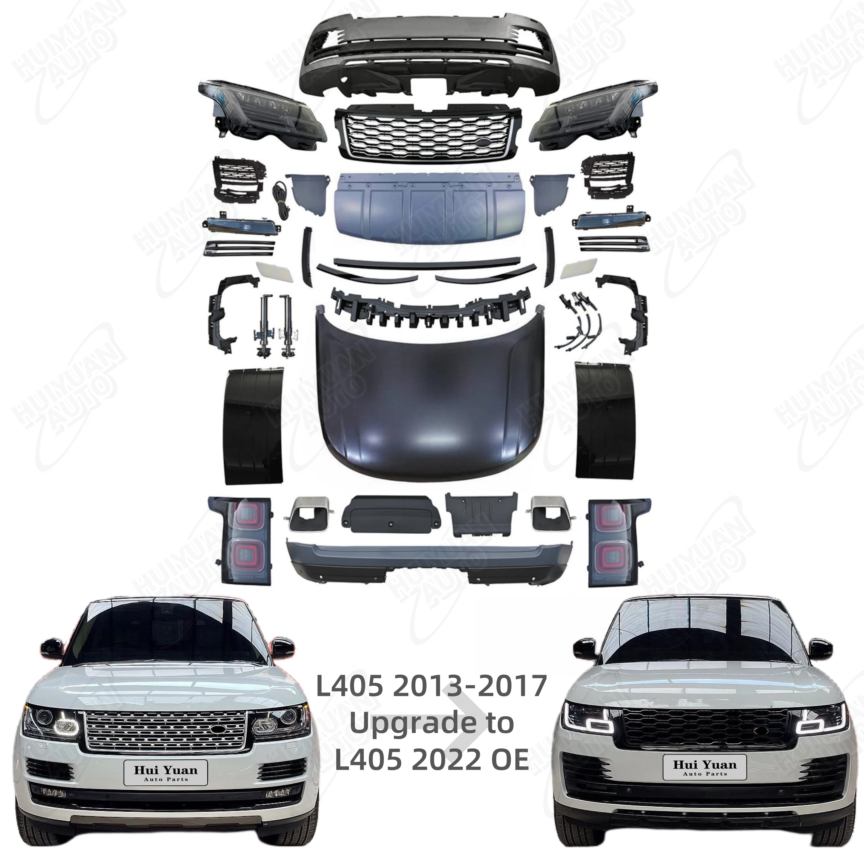 Фото Самый продаваемый комплект обвесов для Range Rover Vogue 2013-2017: обновление до модели 2022 года (OEM), от старой к новой модели, включает передний и задний бамперы №1